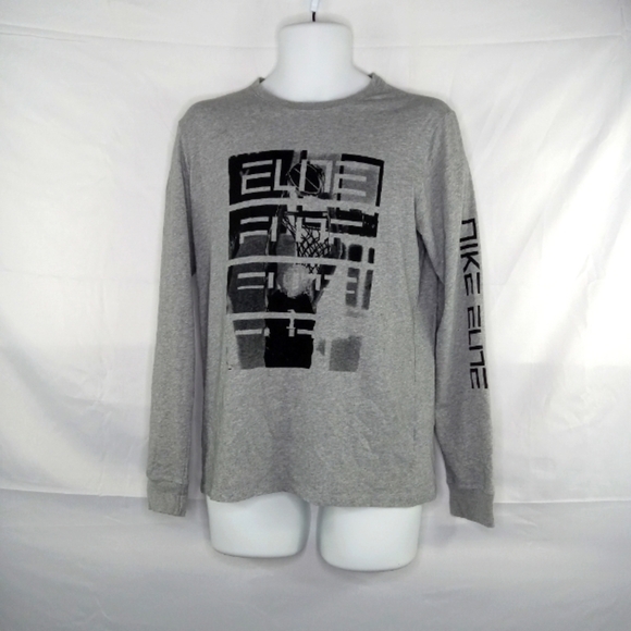 Nike Shirt Men Medium Elite Long Sleeve Grey - Picture 1 of 4